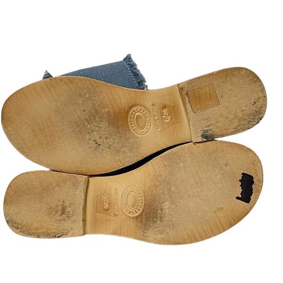 L*SPACE Cocobelle Sun Denim Fringe Slide Sandals 6 - Picture 4 of 9